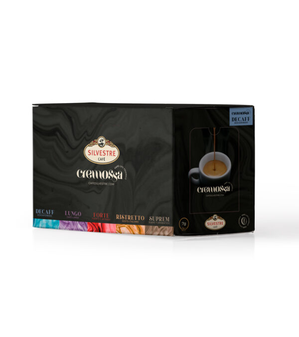 Caja de 50 cápsulas de café Cremossa Espresso Decaff – Sistema FAP